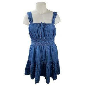 NEW Gap Blue Sleeveless Tiered Ruffle Chambray Denim Jean Mini Blouson Dress XL
